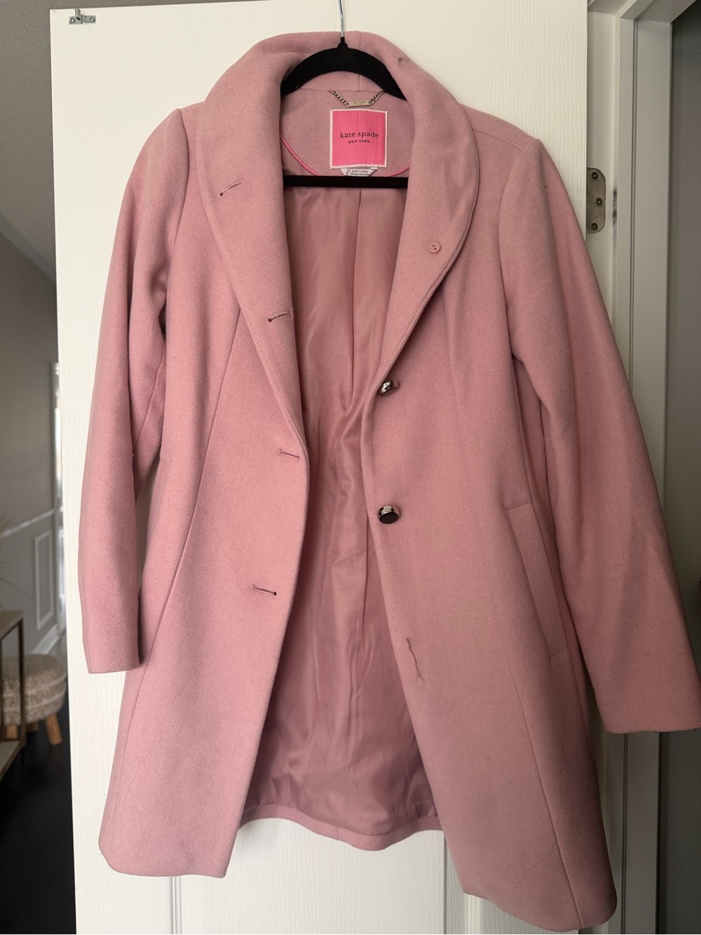 kate spade Blush Pink Wool Blend Single-Breasted Coat